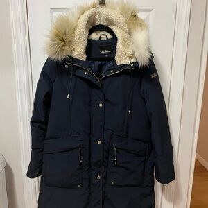 Sam Edelman Navy Puffer Coat with Faux Fur Hood